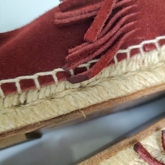 Chloé Claret Red Suede Fringe Espadrille Flats US 7 / EU 37 Boho Chic Designer - Picture 11 of 14